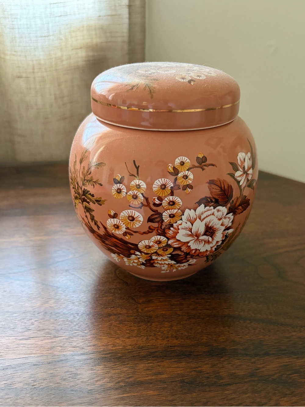 Sadler England pink floral ginger jar